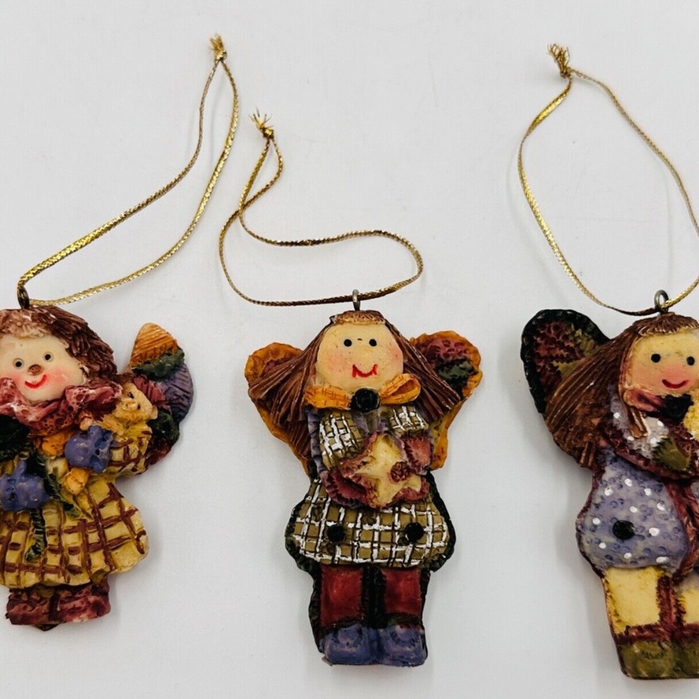 The Beachcombers Int'l. Christmas Angel Ornaments w/ Patchwork Wings Set of 3